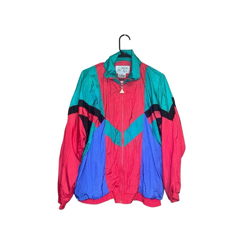 Vintage Colorblock Windbreaker Size Medium Casual Isles Retro 80s Athleisure